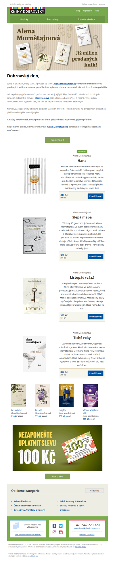 Alena Mornštajnová slaví milion.