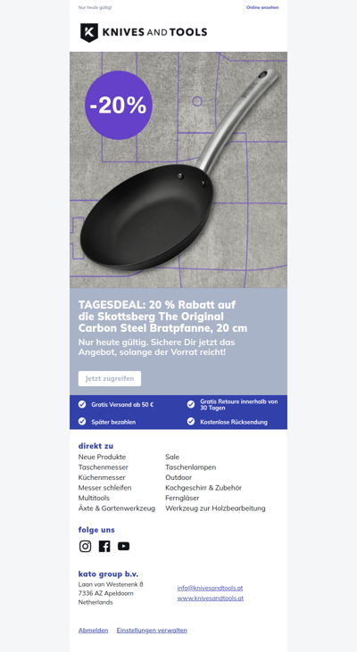 TAGESDEAL: 20 % Rabatt auf die Skottsberg The Original Carbon Steel Bratpfanne, 20 cm