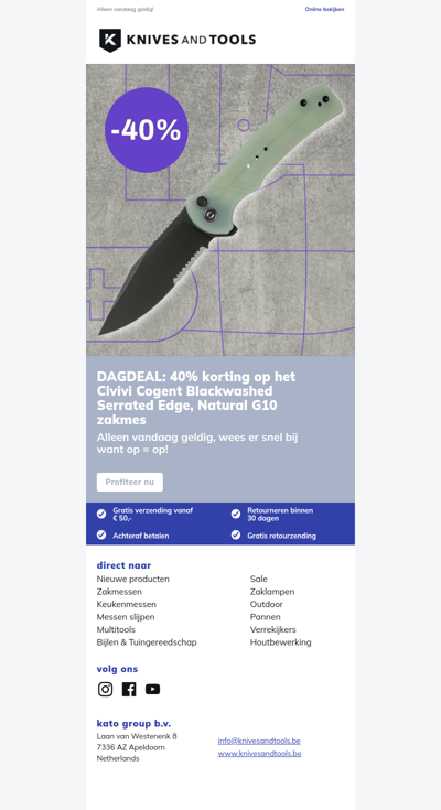 DAGDEAL: 40% korting op het Civivi Cogent Blackwashed Serrated Edge, Natural G10 zakmes