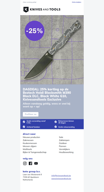 DAGDEAL: 25% korting op de Bestech Heidi Blacksmith M390 Black DLC, Black White G10, Knivesandtools Exclusive