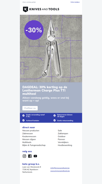 DAGDEAL: 30% korting op de Leatherman Charge Plus TTi multitool!