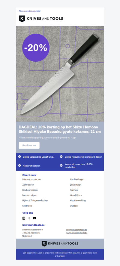 DAGDEAL: 20% korting op het Shizu Hamono Shikisai Miyako Bessaku gyuto koksmes, 21 cm
