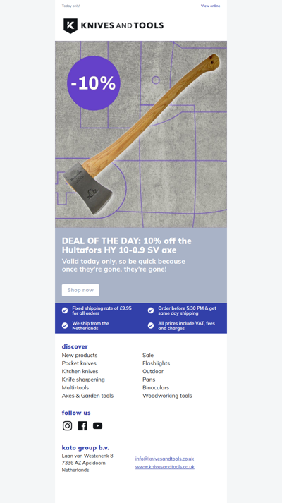 DEAL OF THE DAY: 10% off the Hultafors HY 10-0.9 SV axe