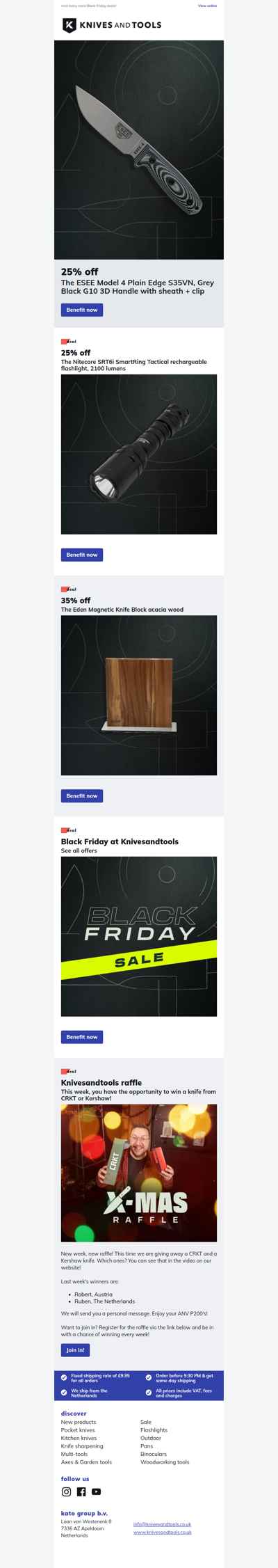 25% off the ESEE Model 4 Plain Edge S35VN, Grey Black G10 3D Handle with sheath + clip