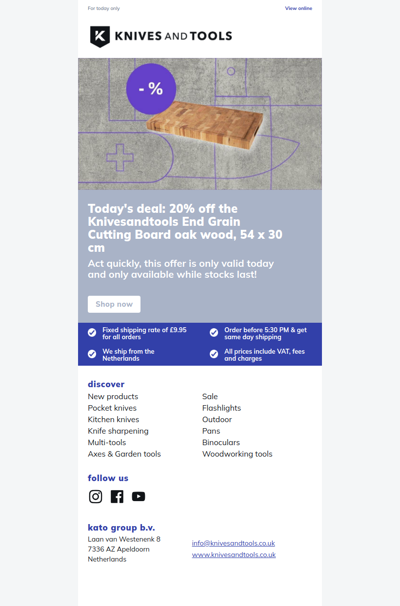 DEAL OF THE DAY: 20% off the Knivesandtools End Grain Cutting Board oak wood, 54 x 30 cm