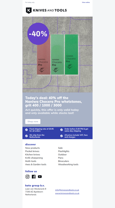 DEAL OF THE DAY: 40% off the Naniwa Chocera Pro whetstones, grit 400 / 1000 / 3000