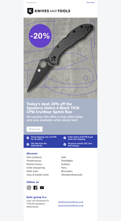 DEAL OF THE DAY: 20% off the Spyderco Delica 4 Black TiCN CPM CruWear Sprint Run