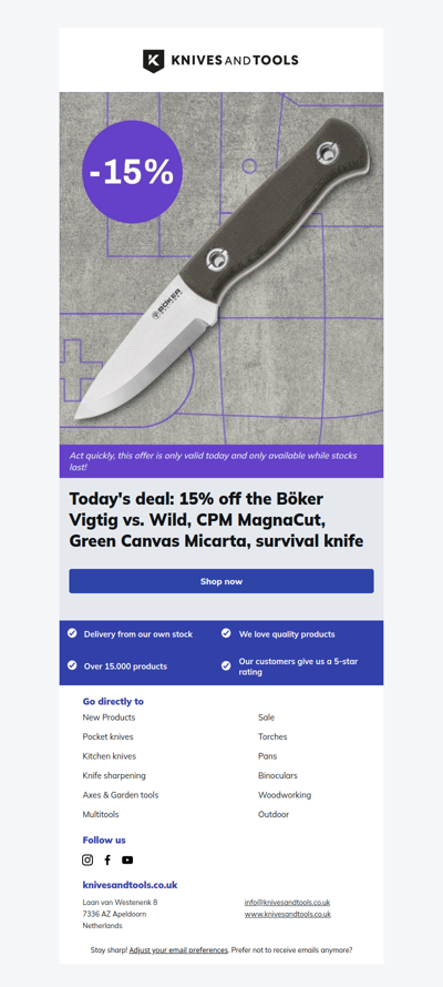 DEAL OF THE DAY: 15% off the Böker Vigtig vs. Wild, CPM MagnaCut, Green Canvas Micarta, survival knife