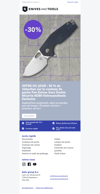 OFFRE DU JOUR : 30 % de réduction sur le couteau de poche Fox Knives Suru Denim Micarta M390 Knivesandtools Exclusive