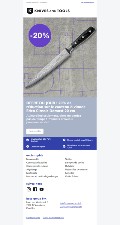 OFFRE DU JOUR : 20% de réduction sur le couteau à viande Eden Classic Damast 20 cm