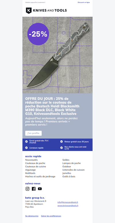 OFFRE DU JOUR : 25% de réduction sur le couteau de poche Bestech Heidi Blacksmith M390 Black DLC, Black White G10, Knivesandtools Exclusive