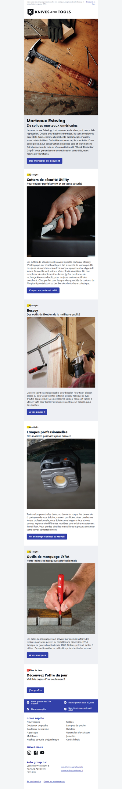 Vous aimez bricoler ? Découvrez les marteaux Estwing, les cutters de sécurité Utility et bien plus !