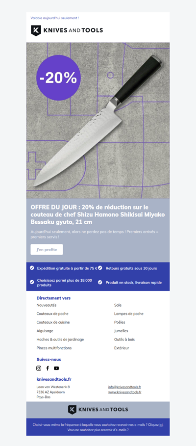 OFFRE DU JOUR : 20% de réduction sur le couteau de chef Shizu Hamono Shikisai Miyako Bessaku gyuto, 21 cm