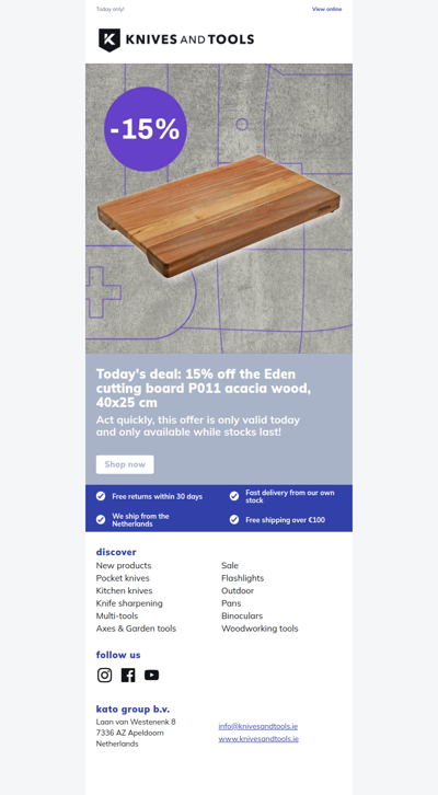 DAILY DEAL: 15% off the Eden cutting board P011 acacia wood, 40x25 cm