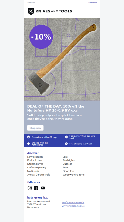 DEAL OF THE DAY: 10% off the Hultafors HY 10-0.9 SV axe