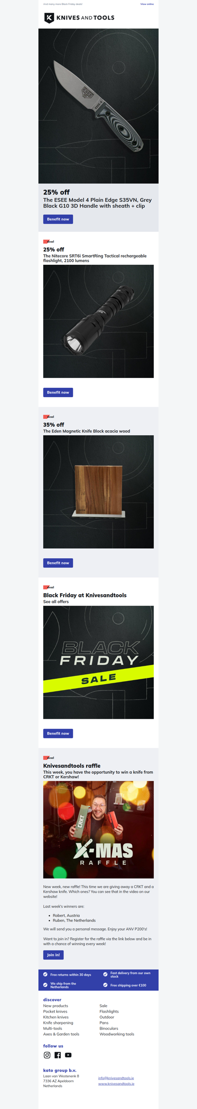 25% off the ESEE Model 4 Plain Edge S35VN, Grey Black G10 3D Handle with sheath + clip