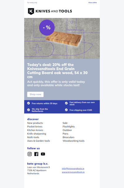 DEAL OF THE DAY: 20% off the Knivesandtools End Grain Cutting Board oak wood, 54 x 30 cm