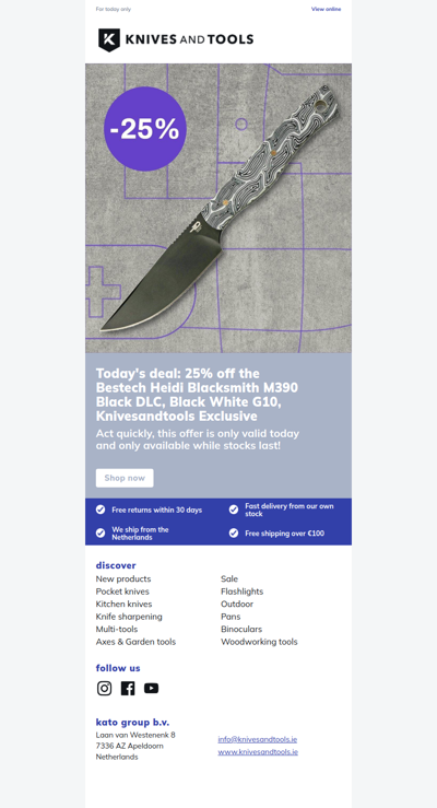 DEAL OF THE DAY: 25% off the Bestech Heidi Blacksmith M390 Black DLC, Black White G10, Knivesandtools Exclusive