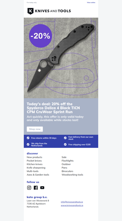 DEAL OF THE DAY: 20% off the Spyderco Delica 4 Black TiCN CPM CruWear Sprint Run