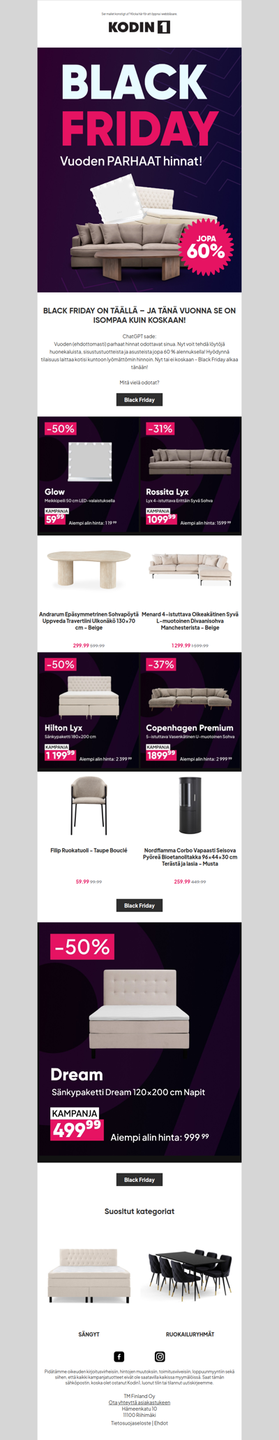 Nyt mennään! 💥 BLACK FRIDAY – jopa 60 % alennusta! 💥