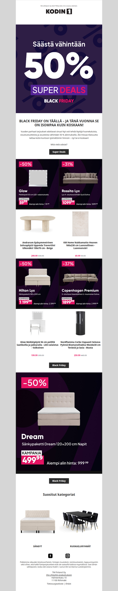 BLACK FRIDAY ON TÄÄLLÄ – löydä tarjoukset vähintään 50 % alennuksella!