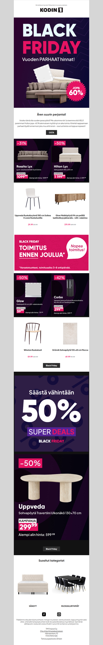 💥 BLACK FRIDAY – nyt mennään! Jopa -60 % 💥