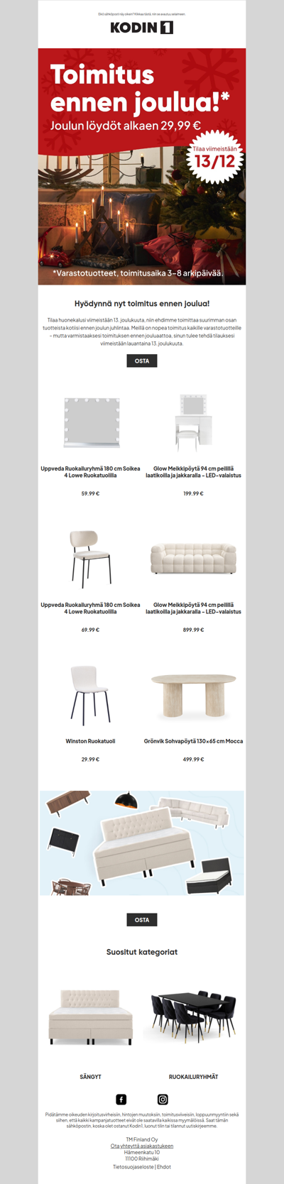 Saat yhä huonekalusi ennen joulua! 🎄
