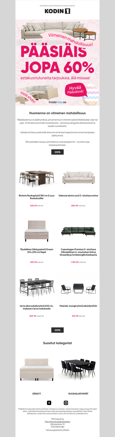 Viimeinen tilaisuus – pääsiäisalennus päättyy huomenna ⏰