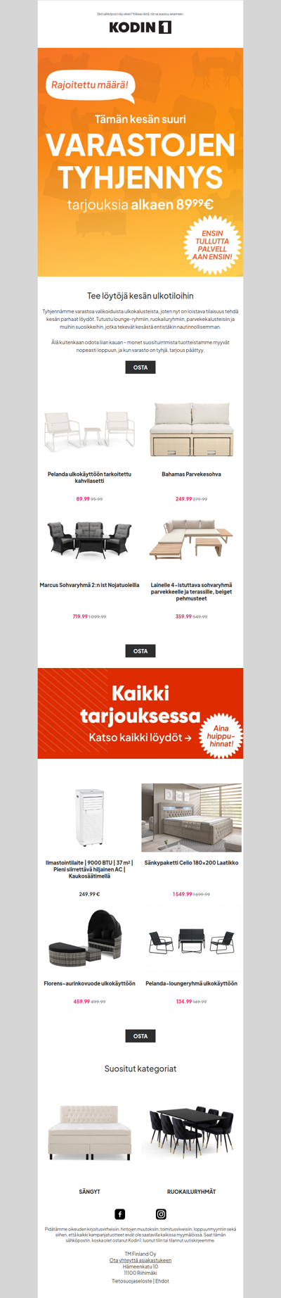 Varaston tyhjennys – ulkokalusteita huippuhinnoin ☀️