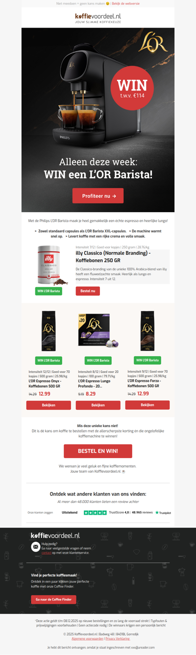 Laatste kans! Maak alleen vandaag nog kans op een luxe koffiemachine