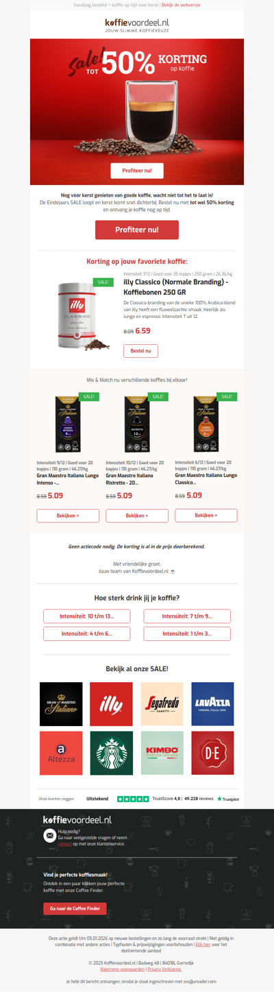 Vóór kerst geleverd? Bestel nu koffie met hoge korting!🎄