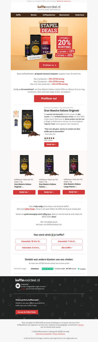 20% extra korting op de scherpe Koffievoordeelprijs!