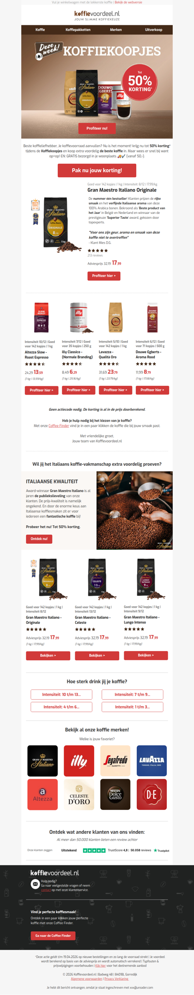 Tot 50% korting op heel veel koffie