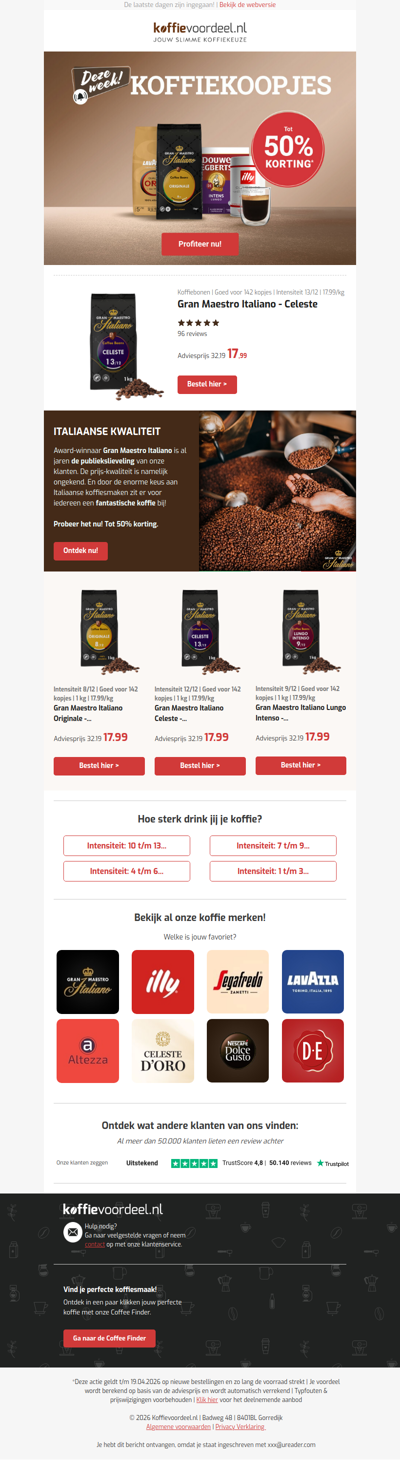 De klok tikt! Tot 50% korting op heel veel koffie. OP=OP!