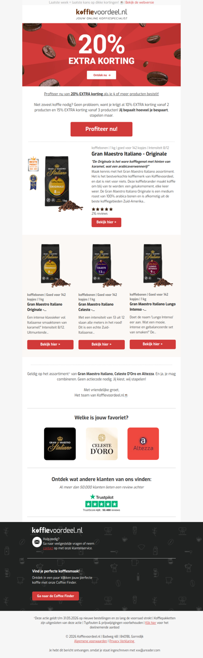 20% EXTRA korting op de lekkerste koffie!