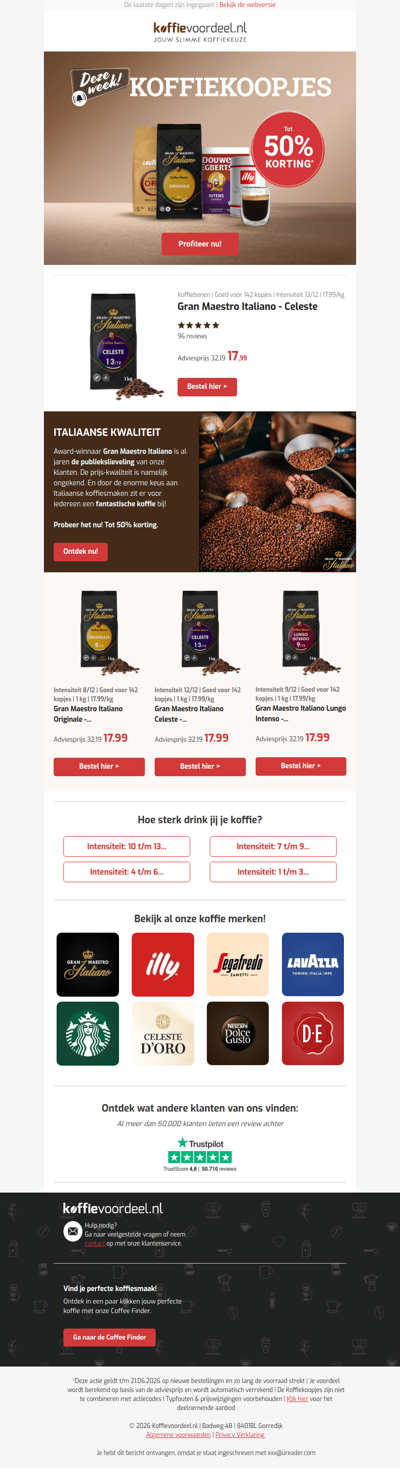 De klok tikt! Tot 50% korting op koffiebonen. OP=OP!