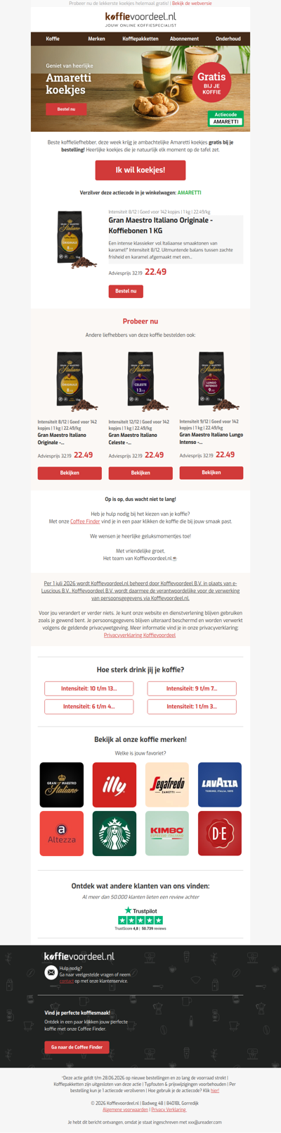 Gratis amaretti koekjes bij je volgende bestelling! 🍪☕