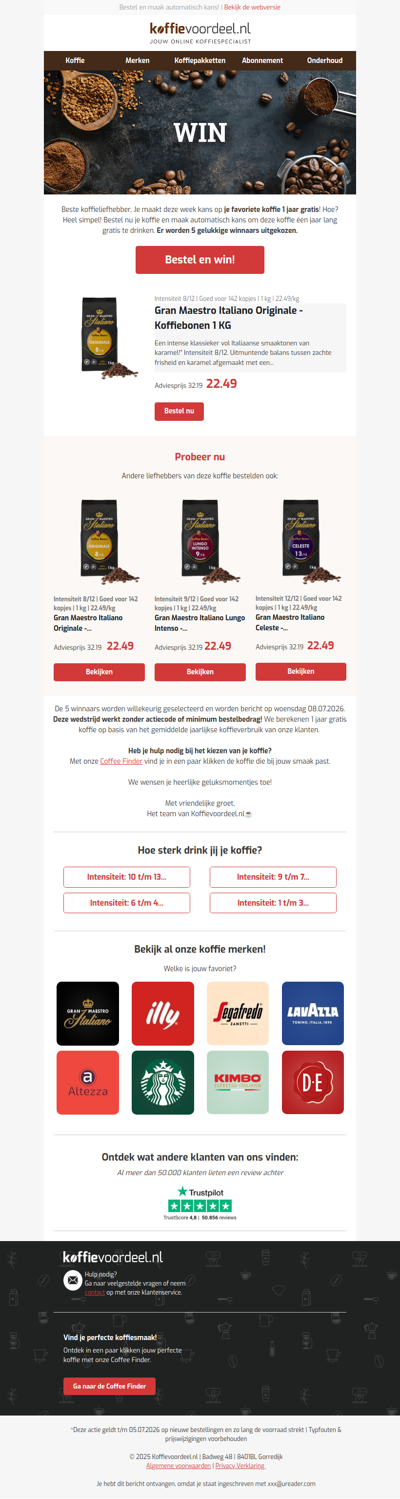 Win nu 1 jaar gratis je favoriete koffie!