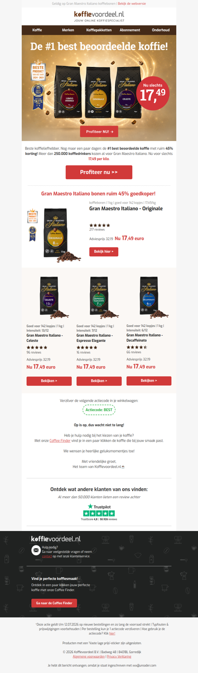 🥳 17,49 per KG – Gran Maestro Italiano koffiebonen!