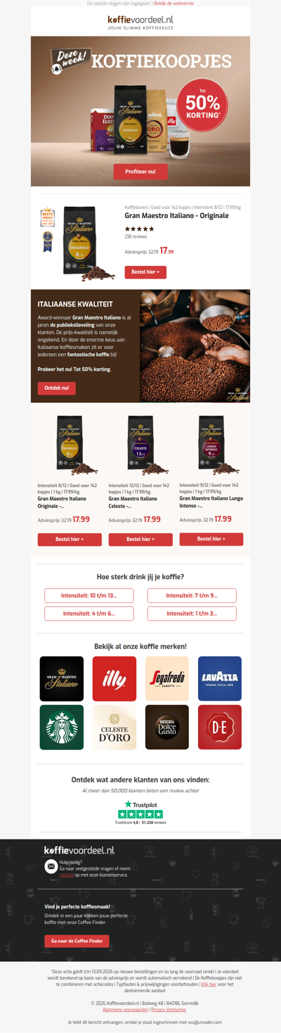 De klok tikt! Tot 50% korting op koffiebonen. OP=OP!