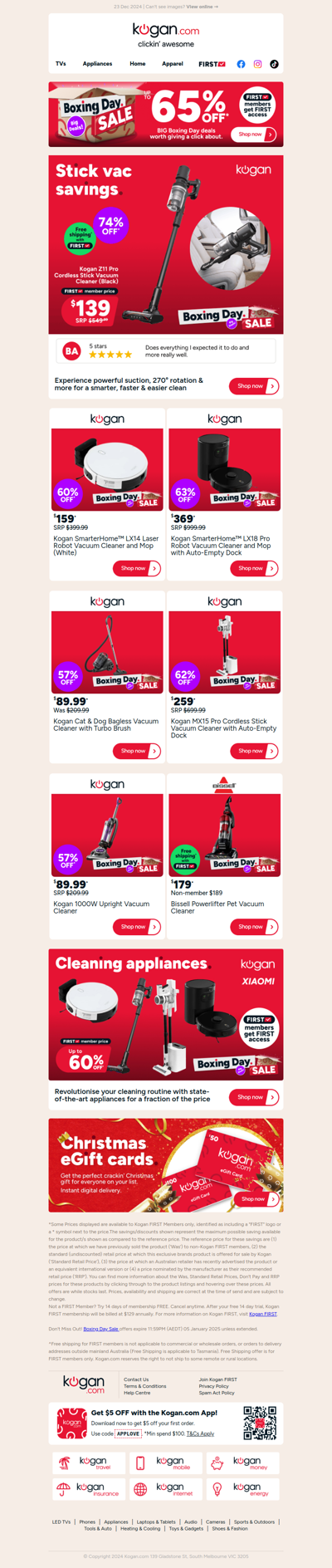 BIG Boxing Day Sale - Awesome stick vacuum NOW $139! (That's 74% OFF standard retail price)