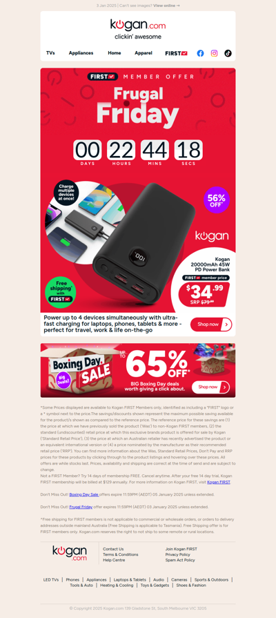 TODAY ONLY! 🚨 Kogan 20000mAh 45W Power Bank ONLY $34.99 (56% OFF standard retail price)