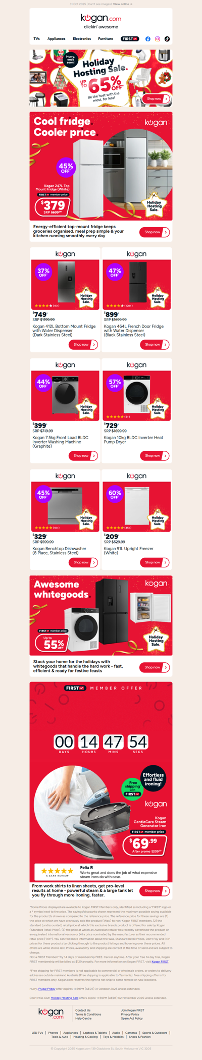 Kogan 247L Top Mount Fridge NOW $379 (45% OFF standard retail price)