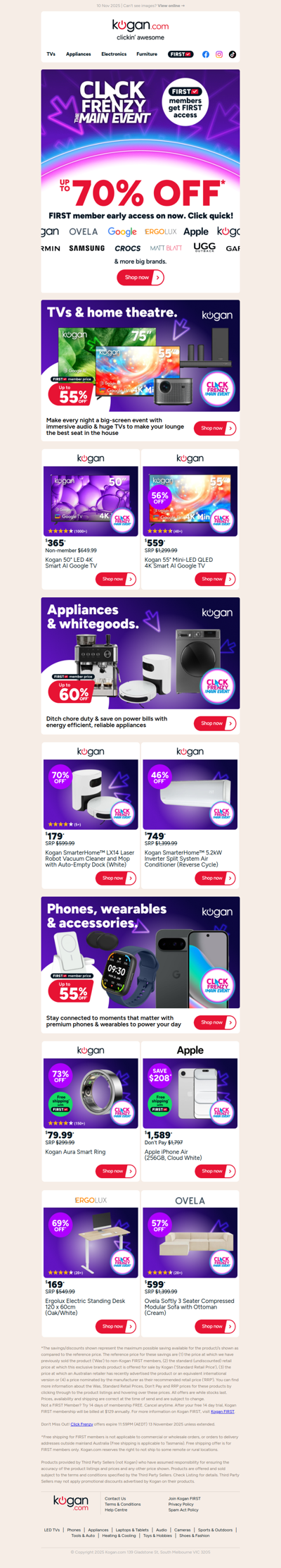 Click Frenzy FIRST Access 🚨 Up to 70% OFF an awesome range of TVs, furniture, appliances & more!