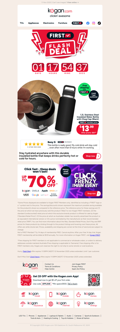 HURRY, ENDS TOMORROW 🚨 1.2L Stainless Steel Insulated Water Bottle ONLY $13.99 (rising to $69.99)