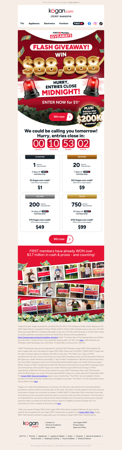 ENDS TONIGHT! ⏰ LAST CHANCE TO WIN $88,888 CASH