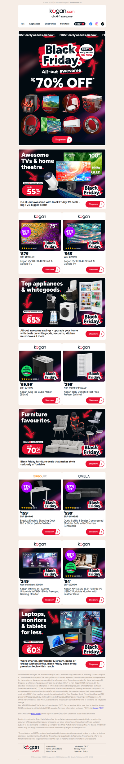 Black Friday FIRST Access 🚨 Up to 70% OFF all-out awesome TVs, appliances, furniture and more!