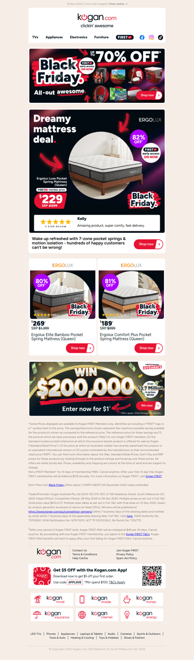 Black Friday deal ‼️ Ergolux Pocket Spring Mattress ONLY $229 (82% OFF standard retail price)