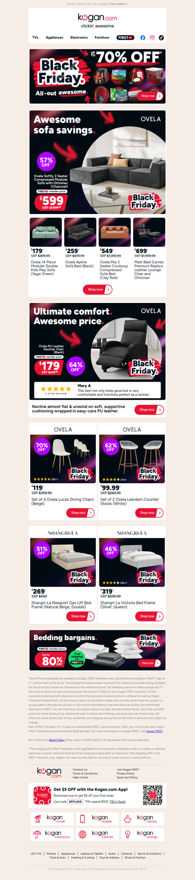 Black Friday Sale: Ovela 3 Seater Modular Sofa ONLY $599 (57% OFF standard retail price)