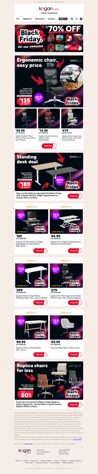 Black Friday deal ⚫ Ergolux Ergonomic Office Chair with Footrest ONLY $135 (66% OFF standard retail price)